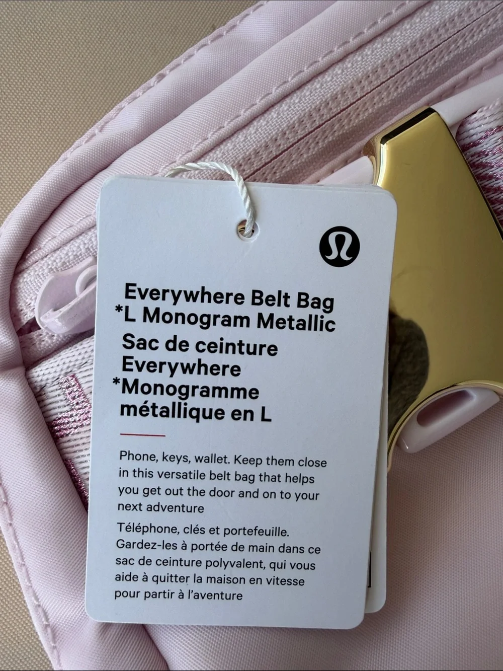 lululemon Everywhere Belt Bag - Pink Monogram Metalic